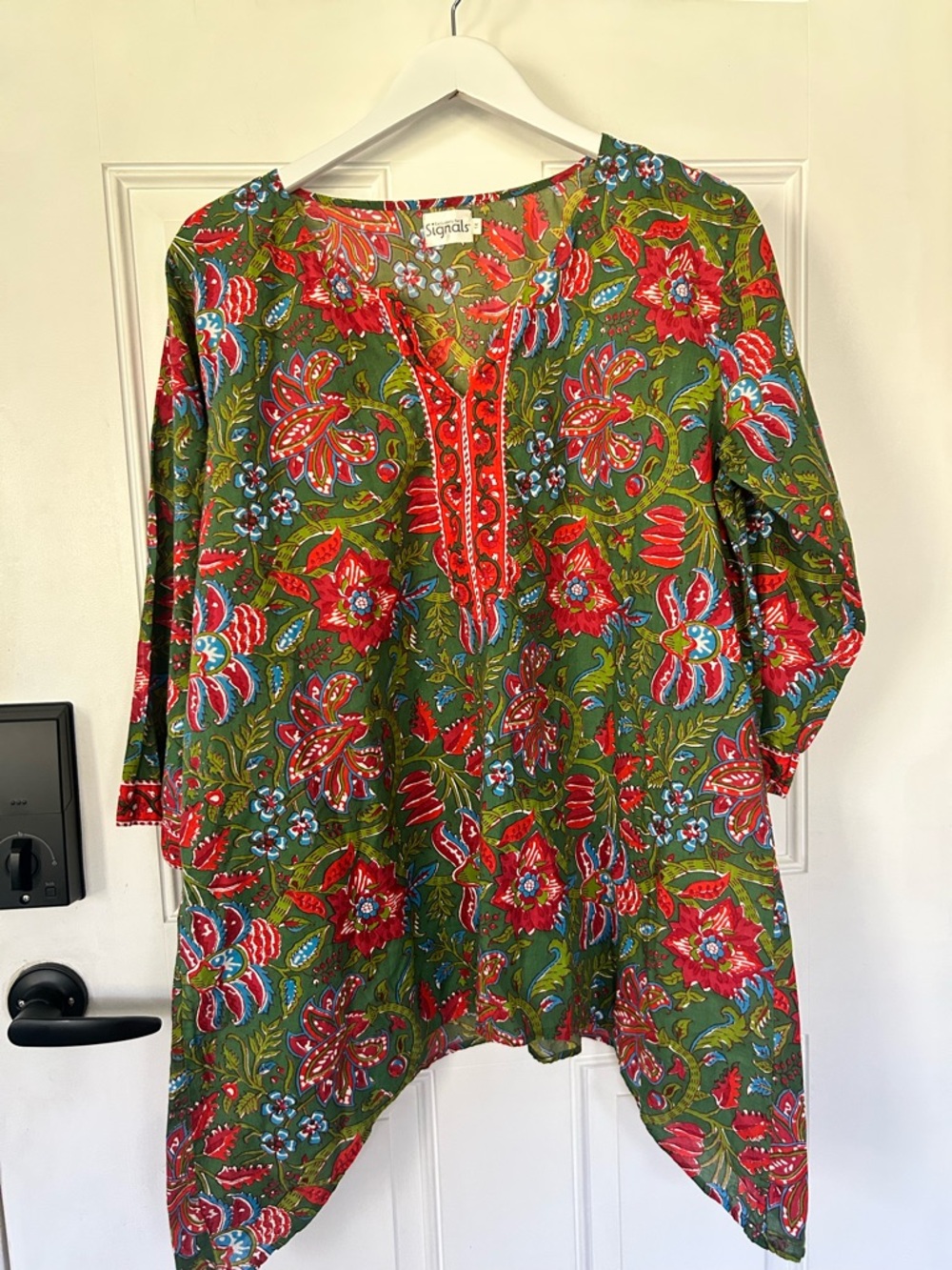Signals Olive Green Floral Tunic with Red & Blue Motif